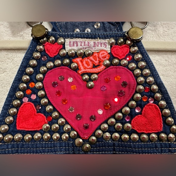 Little Bits New York baby/toddler overalls heart sparkle embellishments - Picture 5 of 10